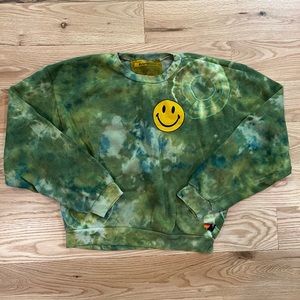 Aviator nation tie dye green smiley face sweatshirt medium